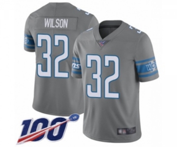 Men's Detroit Lions #32 Tavon Wilson Limited Steel Rush Vapor Untouchable 100th Season Football Jersey