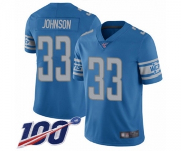 Men's Detroit Lions #33 Kerryon Johnson Blue Team Color Vapor Untouchable Limited Player 100th Season Football Jersey