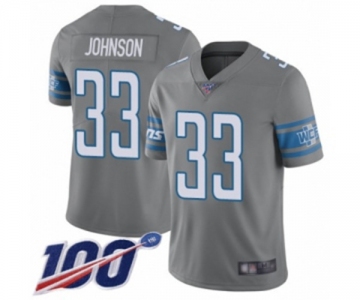 Men's Detroit Lions #33 Kerryon Johnson Limited Steel Rush Vapor Untouchable 100th Season Football Jersey