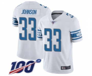 Men's Detroit Lions #33 Kerryon Johnson White Vapor Untouchable Limited Player 100th Season Football Jersey