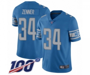 Men's Detroit Lions #34 Zach Zenner Blue Team Color Vapor Untouchable Limited Player 100th Season Football Jersey