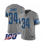 Men's Detroit Lions #34 Zach Zenner Limited Gray Inverted Legend 100th Season Football Jersey