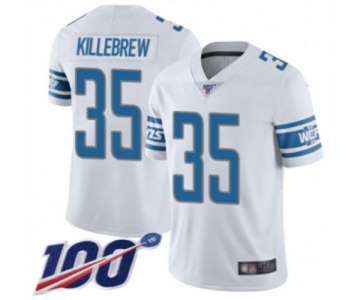 Men's Detroit Lions #35 Miles Killebrew White Vapor Untouchable Limited Player 100th Season Football Jersey