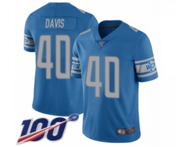 Men's Detroit Lions #40 Jarrad Davis Blue Team Color Vapor Untouchable Limited Player 100th Season Football Jersey