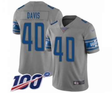 Men's Detroit Lions #40 Jarrad Davis Limited Gray Inverted Legend 100th Season Football Jersey