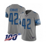 Men's Detroit Lions #42 Devon Kennard Limited Gray Inverted Legend 100th Season Football Jersey