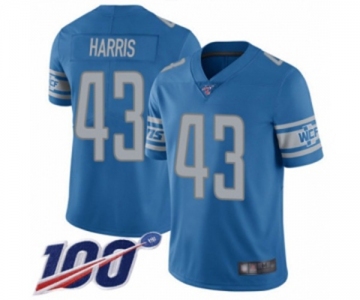 Men's Detroit Lions #43 Will Harris Blue Team Color Vapor Untouchable Limited Player 100th Season Football Jersey