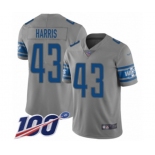 Men's Detroit Lions #43 Will Harris Limited Gray Inverted Legend 100th Season Football Jersey