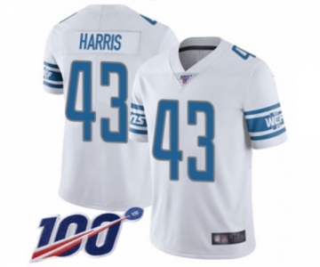 Men's Detroit Lions #43 Will Harris White Vapor Untouchable Limited Player 100th Season Football Jersey