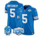 Men's Detroit Lions #5 David Montgomery Blue 2024 NFC North Champions 90th Anniversary Patch F.U.S.E. Vapor Limited Stitched Jersey