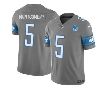 Men's Detroit Lions #5 David Montgomery Gray 2023 F.U.S.E. 90th Anniversary Vapor Untouchable Limited Stitched Jersey