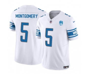 Men's Detroit Lions #5 David Montgomery White 2023 F.U.S.E. 90th Anniversary Vapor Untouchable Limited Stitched Jersey