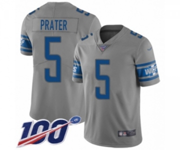 Men's Detroit Lions #5 Matt Prater Limited Gray Inverted Legend 100th Season Football Jersey