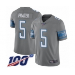 Men's Detroit Lions #5 Matt Prater Limited Steel Rush Vapor Untouchable 100th Season Football Jersey