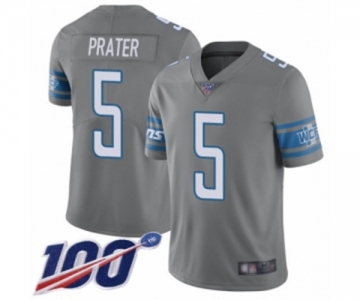 Men's Detroit Lions #5 Matt Prater Limited Steel Rush Vapor Untouchable 100th Season Football Jersey