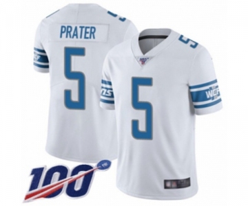 Men's Detroit Lions #5 Matt Prater White Vapor Untouchable Limited Player 100th Season Football Jersey