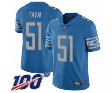 Men's Detroit Lions #51 Jahlani Tavai Blue Team Color Vapor Untouchable Limited Player 100th Season Football Jersey