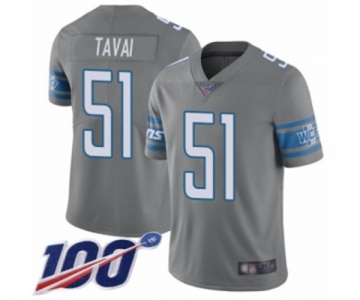 Men's Detroit Lions #51 Jahlani Tavai Limited Steel Rush Vapor Untouchable 100th Season Football Jersey