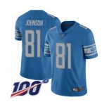 Men's Detroit Lions #81 Calvin Johnson Blue Team Color Vapor Untouchable Limited Player 100th Season Football Jersey