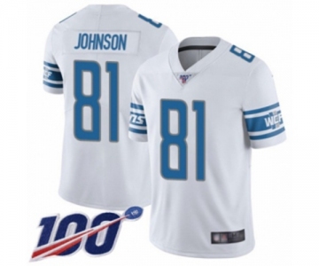 Men's Detroit Lions #81 Calvin Johnson White Vapor Untouchable Limited Player 100th Season Football Jersey