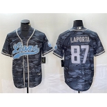 Men's Detroit Lions #87 Sam LaPorta Gray Camo Cool Base Stitched Baseball Jersey