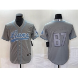 Mens Detroit Lions #87 Sam LaPorta Gray Cool Base Stitched Baseball Jersey