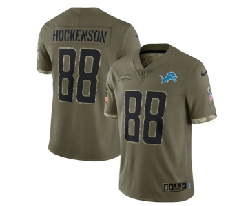 Men's Detroit Lions #88 T. J. Hockenson 2022 Olive Salute To Service Limited Stitched Jersey