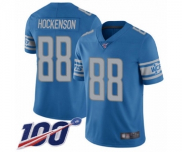 Men's Detroit Lions #88 T.J. Hockenson Blue Team Color Vapor Untouchable Limited Player 100th Season Football Jersey