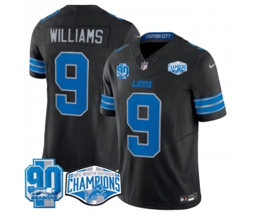 Men's Detroit Lions #9 Jameson Williams Black 2024 NFC North Champions 90th Anniversary Patch F.U.S.E. Vapor Limited Stitched Jersey