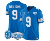 Men's Detroit Lions #9 Jameson Williams Blue 2024 NFC North Champions 90th Anniversary Patch F.U.S.E. Vapor Limited Stitched Jersey