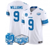 Men's Detroit Lions #9 Jameson Williams White 2024 NFC North Champions 90th Anniversary Patch F.U.S.E. Vapor Limited Stitched Jersey