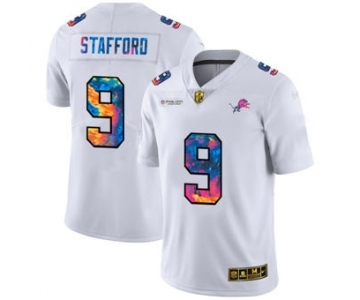 Men's Detroit Lions #9 Matthew Stafford White Multi-Color 2020 Football Crucial Catch Limited Football Jersey