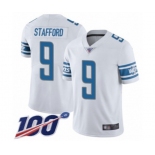 Men's Detroit Lions #9 Matthew Stafford White Vapor Untouchable Limited Player 100th Season Football Jersey