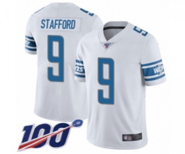 Men's Detroit Lions #9 Matthew Stafford White Vapor Untouchable Limited Player 100th Season Football Jersey