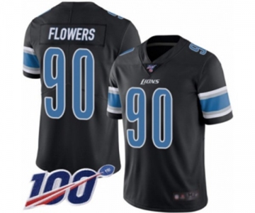 Men's Detroit Lions #90 Trey Flowers Limited Black Rush Vapor Untouchable 100th Season Football Jersey