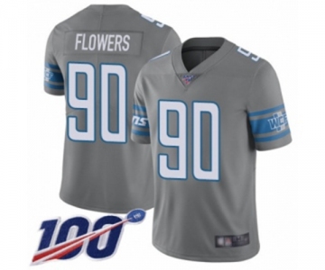 Men's Detroit Lions #90 Trey Flowers Limited Steel Rush Vapor Untouchable 100th Season Football Jersey