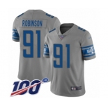 Men's Detroit Lions #91 A'Shawn Robinson Limited Gray Inverted Legend 100th Season Football Jersey