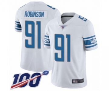 Men's Detroit Lions #91 A'Shawn Robinson White Vapor Untouchable Limited Player 100th Season Football Jersey