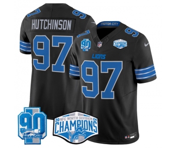 Men's Detroit Lions #97 Aidan Hutchinson Black 2024 NFC North Champions 90th Anniversary Patch F.U.S.E. Vapor Limited Stitched Jersey