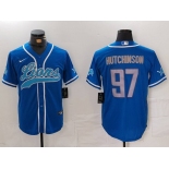 Men's Detroit Lions #97 Aidan Hutchinson Blue Cool Base Stitched Baseball Jersey