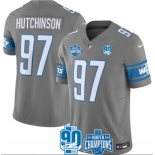 Men's Detroit Lions #97 Aidan Hutchinson Gray 2023 90th Anniversary North Division Champions Patch Limited Stitched Jersey