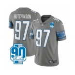 Men's Detroit Lions #97 Aidan Hutchinson Grey 2023 90th Anniversary Vapor Untouchable Limited Stitched Jersey