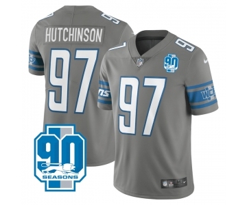 Men's Detroit Lions #97 Aidan Hutchinson Grey 2023 90th Anniversary Vapor Untouchable Limited Stitched Jersey