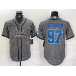 Men's Detroit Lions #97 Aidan Hutchinson Grey Gridiron With Patch Cool Base Stitched Baseball Jersey