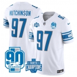 Men's Detroit Lions #97 Aidan Hutchinson White 2023 90th Anniversary North Division Champions Patch Limited Stitched Jersey