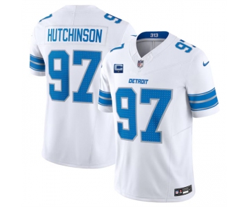 Men's Detroit Lions #97 Aidan Hutchinson White 2024 F.U.S.E. With 1-Star C Patch Vapor Untouchable Limited Stitched Jersey