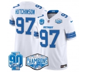 Men's Detroit Lions #97 Aidan Hutchinson White 2024 NFC North Champions 90th Anniversary Patch F.U.S.E. Vapor Limited Stitched Jersey