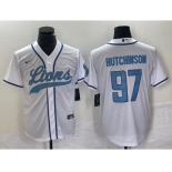 Men's Detroit Lions #97 Aidan Hutchinson White With Patch Cool Base Stitched Baseball Jersey