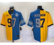 Men's Detroit Lions #97 Aidan Hutchinson Yellow Blue Split Vapor Limited Stitched Jersey