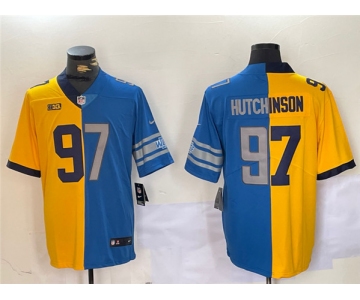 Men's Detroit Lions #97 Aidan Hutchinson Yellow Blue Split Vapor Limited Stitched Jersey